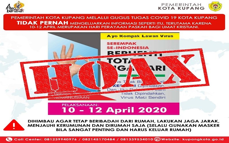Foto HOAX ! Libur Tiga Hari di Kota Kupang: Gugus Tugas Covid-19 Ajak Masyarakat Patuh