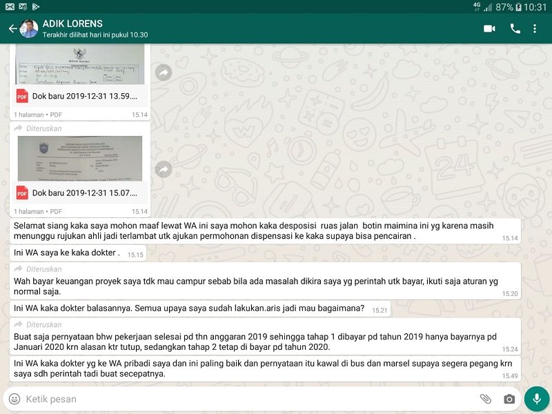 Foto Beredar Pesan WhatsApp Bupati Malaka terkait Proyek Jalan Lapen Botin